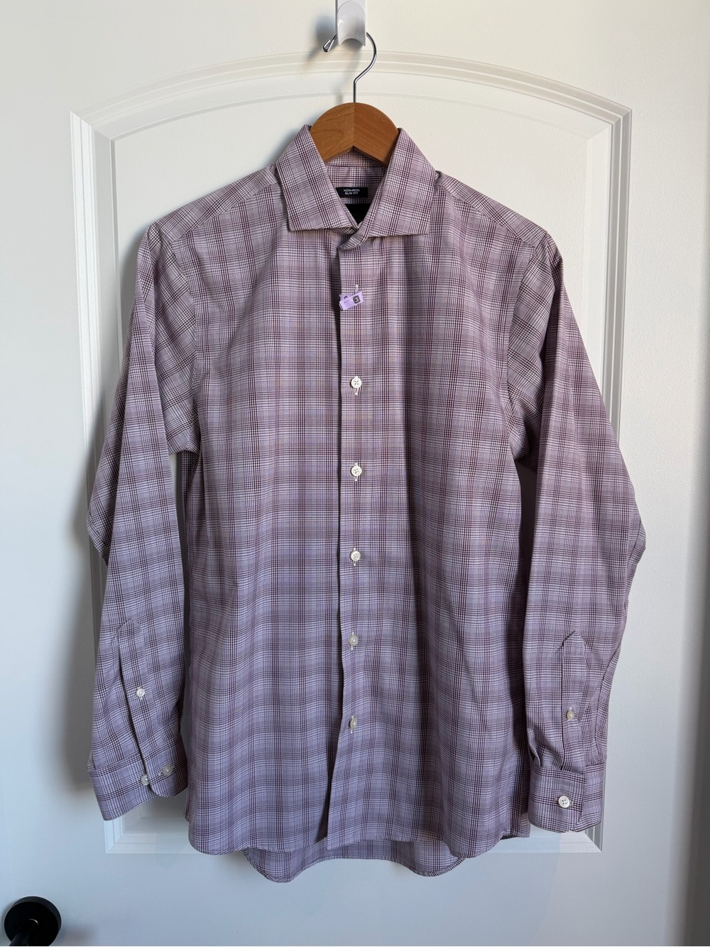 Kenneth Cole Awearness Burgundy Plaid Slim Fit Dress Shirt